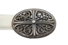 画像をギャラリービューアに読み込む, [USED/中古]CHROME HEARTS クロムハーツ ベルト・バックル クラシックオーバルクロスバックル ホワイト レザー 36 シルバー金具 Cランク 中古 50423