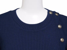 画像をギャラリービューアに読み込む, 極美品 CHANEL シャネル 半袖 ニット Tシャツ ネイビー トップス カットソー P59079V40761 サイズ34 中古 50556
