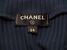 画像をギャラリービューアに読み込む, 極美品 CHANEL シャネル 半袖 ニット Tシャツ ネイビー トップス カットソー P59079V40761 サイズ34 中古 50556