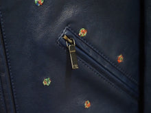 画像をギャラリービューアに読み込む, CHANEL シャネル レザージャケット P55955C00294 ラムスキン コットン ネイビー レッド グリーン 36 美品 中古 50733