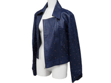 画像をギャラリービューアに読み込む, CHANEL シャネル レザージャケット P55955C00294 ラムスキン コットン ネイビー レッド グリーン 36 美品 中古 50733