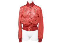 画像をギャラリービューアに読み込む, GUCCI グッチ レザー ジャケット レッド アウター ゴールド金具 ロゴ 赤 155710XN148 サイズ38 中古 50735