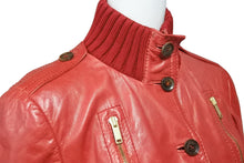 画像をギャラリービューアに読み込む, GUCCI グッチ レザー ジャケット レッド アウター ゴールド金具 ロゴ 赤 155710XN148 サイズ38 中古 50735