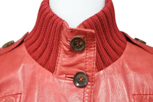画像をギャラリービューアに読み込む, GUCCI グッチ レザー ジャケット レッド アウター ゴールド金具 ロゴ 赤 155710XN148 サイズ38 中古 50735
