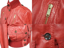画像をギャラリービューアに読み込む, GUCCI グッチ レザー ジャケット レッド アウター ゴールド金具 ロゴ 赤 155710XN148 サイズ38 中古 50735
