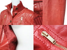 画像をギャラリービューアに読み込む, GUCCI グッチ レザー ジャケット レッド アウター ゴールド金具 ロゴ 赤 155710XN148 サイズ38 中古 50735