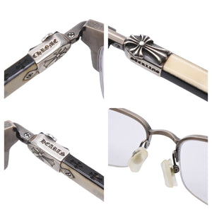 CHROME HEARTS クロムハーツ メガネ 度入り SUGAR WALLS CHクロス シルバー金具 ホワイト ブラック 良品 中古 50749