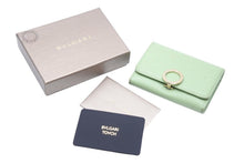 Load image into Gallery viewer, BVLGARI ブルガリ 二つ折り財布 コインケース カードケース イタリア製 レザー グリーン ピンク ゴールド金具 美品 中古 50821