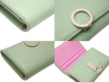 Load image into Gallery viewer, BVLGARI ブルガリ 二つ折り財布 コインケース カードケース イタリア製 レザー グリーン ピンク ゴールド金具 美品 中古 50821