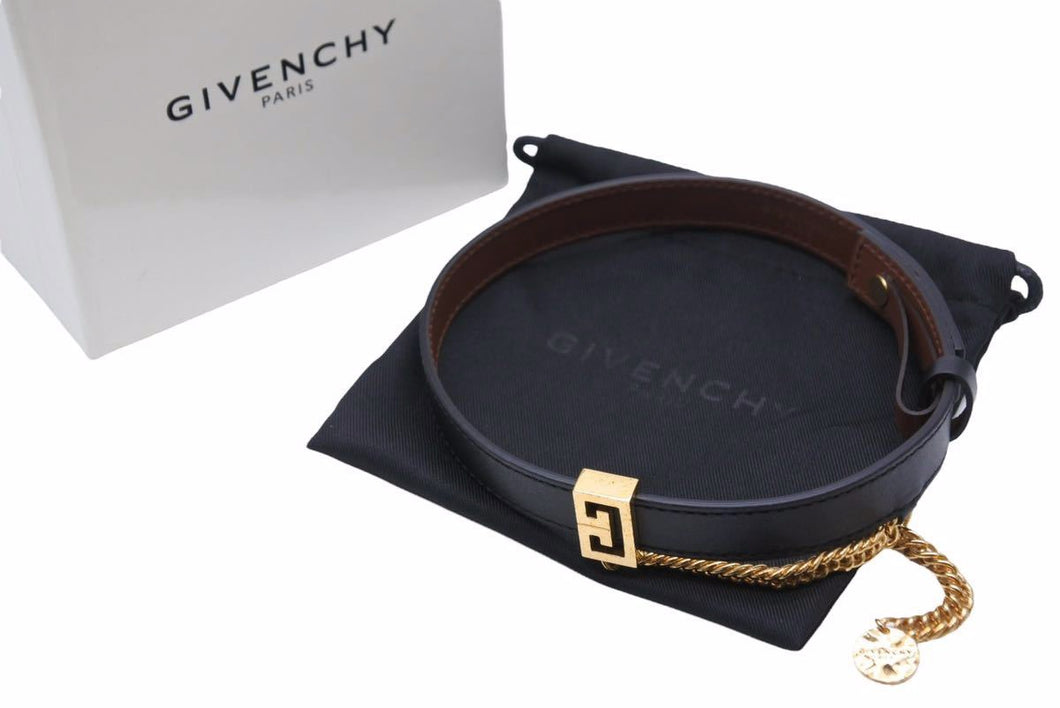 新品未使用 GIVENCHY ジバンシー チョーカー BF207UF00S 001 イタリア製 カウレザー ブラック ブラウン ゴールド 美品 中古 50833