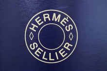 Load image into Gallery viewer, HERMES エルメス サドルボックス セリエライン ラージサイズ ネイビー シルバー インテリア 収納 置物 美品 中古 50875