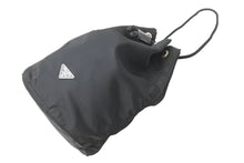 Load image into Gallery viewer, PRADA プラダ 巾着ポーチ ミニバッグ トライアングルロゴ イタリア製 ナイロン ブラック シルバー金具 美品 中古 51094
