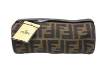 画像をギャラリービューアに読み込む, FENDI フェンディ ハンドポーチ ミニポーチ ズッカ柄 イタリア製 レザー キャンバス ブラウン ゴールド金具 美品 中古 51142