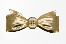 画像をギャラリービューアに読み込む, BALENCIAGA バレンシアガ バレッタ アクセサリー 髪留め リボン ロゴ フランス製 GP ゴールド 良品 中古 51170