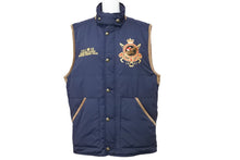 画像をギャラリービューアに読み込む, POLO RALPH LAUREN ポロラルフローレン スタンドカラー 裏チェック フロント刺繍デザイン 中綿 ベスト ネイビー 中古 51191