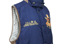 画像をギャラリービューアに読み込む, POLO RALPH LAUREN ポロラルフローレン スタンドカラー 裏チェック フロント刺繍デザイン 中綿 ベスト ネイビー 中古 51191