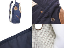 画像をギャラリービューアに読み込む, POLO RALPH LAUREN ポロラルフローレン スタンドカラー 裏チェック フロント刺繍デザイン 中綿 ベスト ネイビー 中古 51191