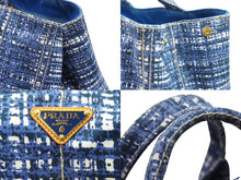 Load image into Gallery viewer, PRADA プラダ トートバッグ ハンドバッグ B1872B CANAPA STAMPATA カナパ ブルー ゴールド金具 良品 中古 51290