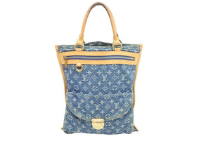 LOUISVUITTON ルイヴィトン トートバッグ フラットショッパー M95018 モノグラム デニム ブルー ゴールド金具 中古 51332