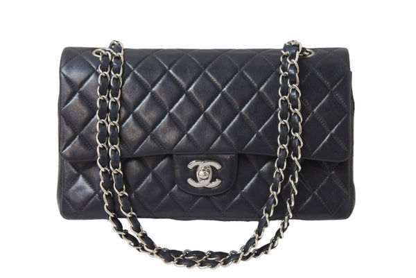 CHANEL Matelasse W Flap Chain Shoulder No. 7 25 Shoulder Bag Black x Silver Hardware Leather Good Condition Used 51367