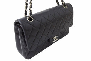 CHANEL Matelasse W Flap Chain Shoulder No. 7 25 Shoulder Bag Black x Silver Hardware Leather Good Condition Used 51367