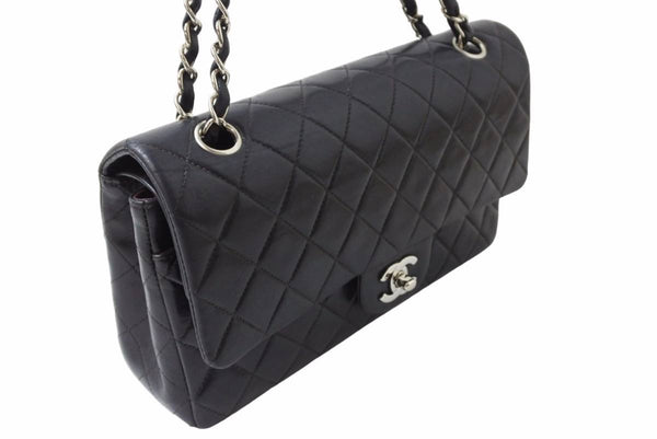 CHANEL Matelasse W Flap Chain Shoulder No. 7 25 Shoulder Bag Black x Silver Hardware Leather Good Condition Used 51367
