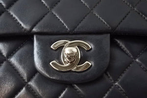 CHANEL Matelasse W Flap Chain Shoulder No. 7 25 Shoulder Bag Black x Silver Hardware Leather Good Condition Used 51367