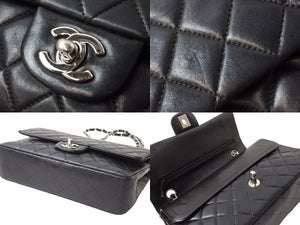 CHANEL Matelasse W Flap Chain Shoulder No. 7 25 Shoulder Bag Black x Silver Hardware Leather Good Condition Used 51367