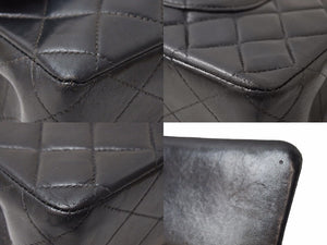 CHANEL Matelasse W Flap Chain Shoulder No. 7 25 Shoulder Bag Black x Silver Hardware Leather Good Condition Used 51367