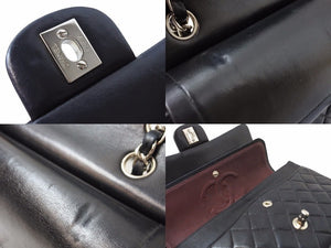 CHANEL Matelasse W Flap Chain Shoulder No. 7 25 Shoulder Bag Black x Silver Hardware Leather Good Condition Used 51367