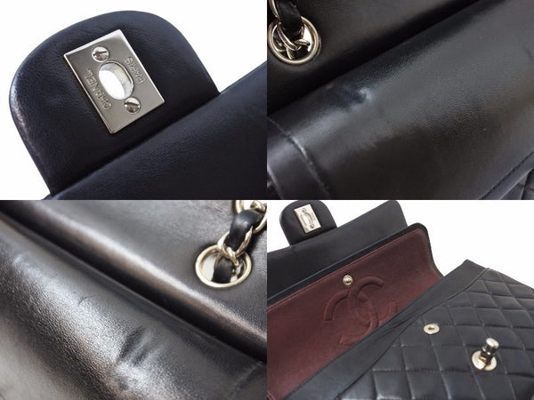 CHANEL Matelasse W Flap Chain Shoulder No. 7 25 Shoulder Bag Black x Silver Hardware Leather Good Condition Used 51367
