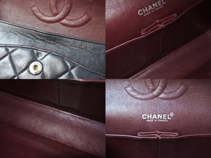 CHANEL Matelasse W Flap Chain Shoulder No. 7 25 Shoulder Bag Black x Silver Hardware Leather Good Condition Used 51367