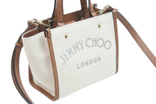 画像をギャラリービューアに読み込む, 新品同様 JIMMY CHOO ジミーチュウ ハンドバッグ コットンキャンバス ロゴ入り ショルダーストラップ付き 8D6FFW ゴールド金具