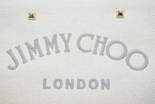 画像をギャラリービューアに読み込む, 新品同様 JIMMY CHOO ジミーチュウ ハンドバッグ コットンキャンバス ロゴ入り ショルダーストラップ付き 8D6FFW ゴールド金具