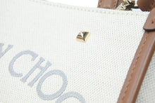 画像をギャラリービューアに読み込む, 新品同様 JIMMY CHOO ジミーチュウ ハンドバッグ コットンキャンバス ロゴ入り ショルダーストラップ付き 8D6FFW ゴールド金具