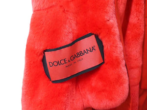 極美品 DOLCE&GABBANA ドルチェアンドガッバーナ ラパンファーコート シルク 太陽 月 舞妓レッド F0T32F/FUPLS 中古 51475