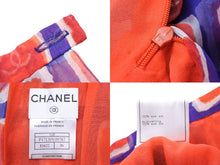 画像をギャラリービューアに読み込む, CHANEL シャネル シルク スカート 01P ブルー レッド ココマーク シースルー 柄 P17139V09787 サイズ36 中古 51485