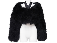 画像をギャラリービューアに読み込む, GUCCI グッチ ターキーフェザー 羽織り ファー シルク ブラック 黒 付け袖 長袖 129661.XP071 中古 51493