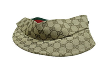 画像をギャラリービューアに読み込む, GUCCI グッチ サンバイザー キャップ 帽子 シェリー 総柄 ポリエステル コットン レジン ブラウン S シルバー 美品 中古 51541