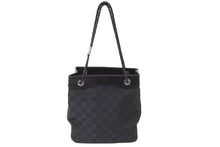 画像をギャラリービューアに読み込む, GUCCI グッチ GGキャンバス ハンドバッグ ミニトート 巾着バッグ レザー 黒 ブラック シルバー 109143 002122 中古 51565