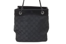 画像をギャラリービューアに読み込む, GUCCI グッチ GGキャンバス ハンドバッグ ミニトート 巾着バッグ レザー 黒 ブラック シルバー 109143 002122 中古 51565