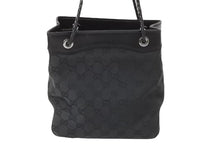 画像をギャラリービューアに読み込む, GUCCI グッチ GGキャンバス ハンドバッグ ミニトート 巾着バッグ レザー 黒 ブラック シルバー 109143 002122 中古 51565