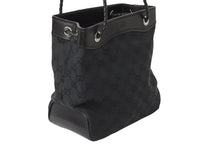 画像をギャラリービューアに読み込む, GUCCI グッチ GGキャンバス ハンドバッグ ミニトート 巾着バッグ レザー 黒 ブラック シルバー 109143 002122 中古 51565