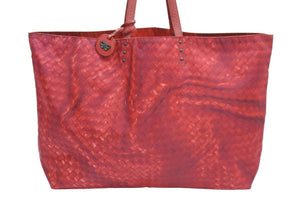 BOTTEGAVENETA ボッテガヴェネタ トートバッグ ハンドバッグ イントレチャート柄 レッド イタリア製 美品 中古 51600