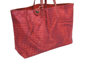 BOTTEGAVENETA ボッテガヴェネタ トートバッグ ハンドバッグ イントレチャート柄 レッド イタリア製 美品 中古 51600