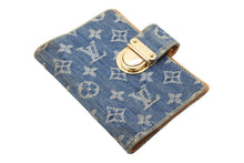 画像をギャラリービューアに読み込む, LOUIS VUITTON ルイヴィトン 手帳 デニム モノグラム ゴールド金具 ブルー ブラウン レザー 良品 中古 51703