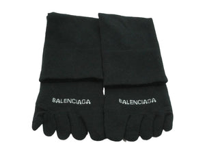 極美品 BALENCIAGA バレンシアガ ロゴ ソックス ブラック 5本指 靴下 黒 小物 中古 51724