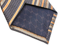 画像をギャラリービューアに読み込む, GUCCI グッチ ネクタイ トムフォード期 ストライプ ロゴ 総柄 紳士 服飾小物 シルク オレンジ ブラウン ベージュ 美品 中古 51804