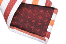 画像をギャラリービューアに読み込む, GUCCI グッチ ネクタイ トムフォード期 ストライプ 服飾小物 ロゴ シルク オレンジ ホワイト レッド 美品 中古 51807