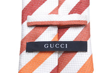 画像をギャラリービューアに読み込む, GUCCI グッチ ネクタイ トムフォード期 ストライプ 服飾小物 ロゴ シルク オレンジ ホワイト レッド 美品 中古 51807